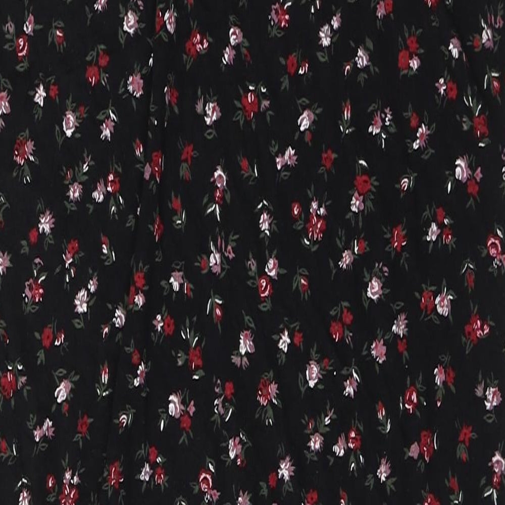 Boohoo Womens Black Floral Viscose Tank Dress  Size 10  V-Neck Pullover