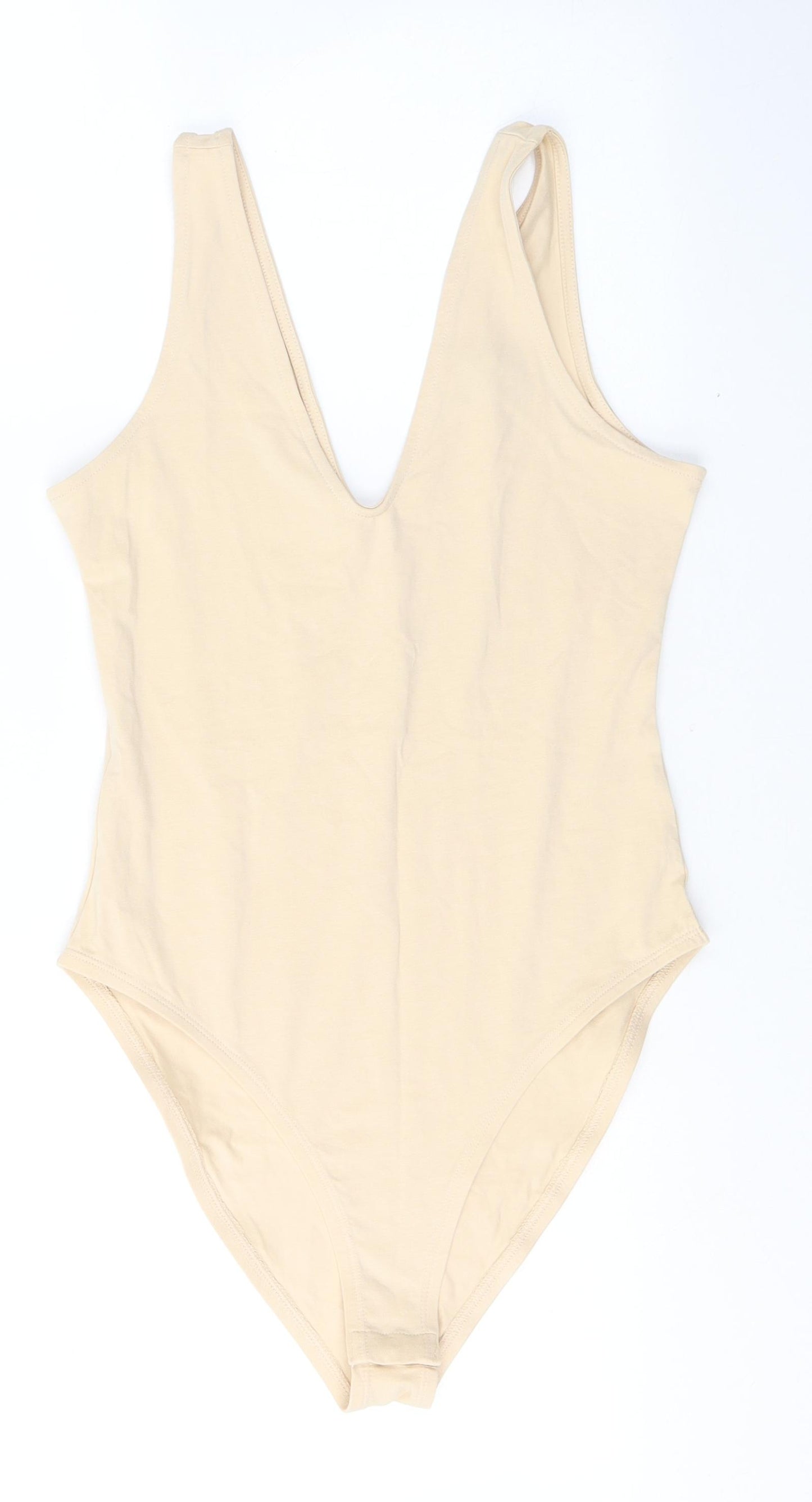 Miss Selfridge Womens Beige  Cotton Bodysuit One-Piece Size 12  Button