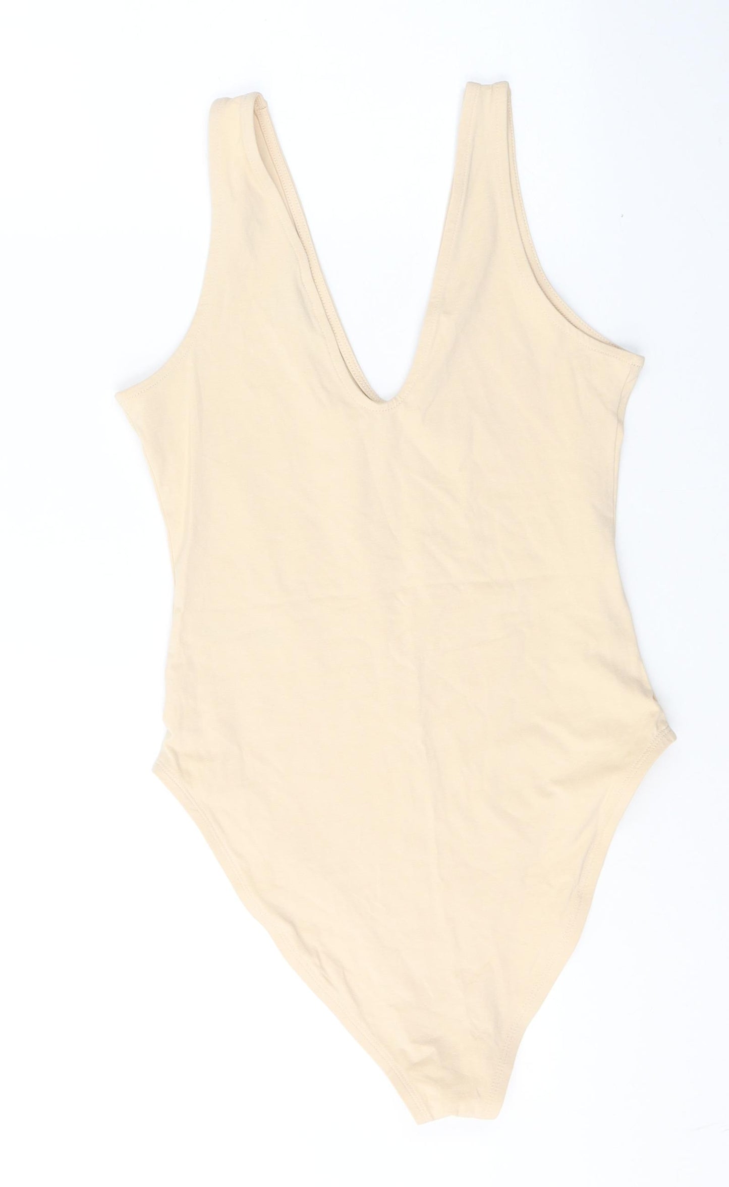 Miss Selfridge Womens Beige  Cotton Bodysuit One-Piece Size 12  Button