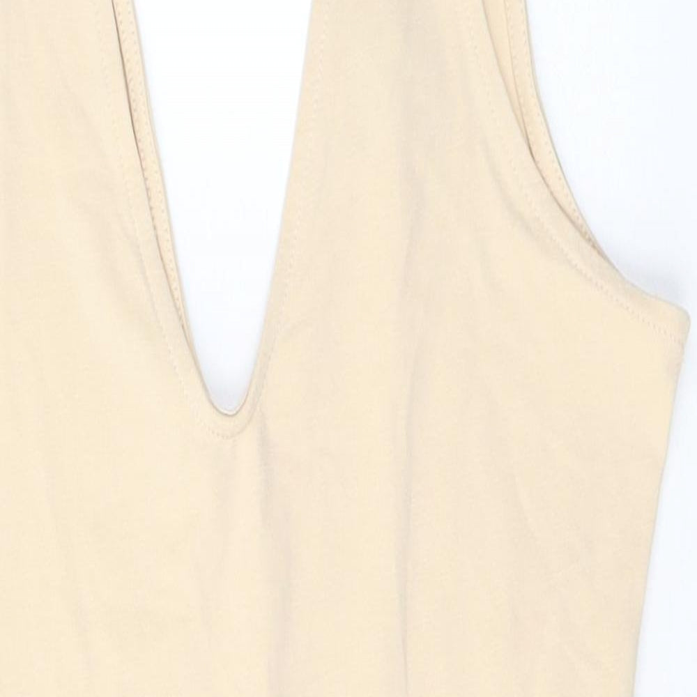 Miss Selfridge Womens Beige  Cotton Bodysuit One-Piece Size 12  Button