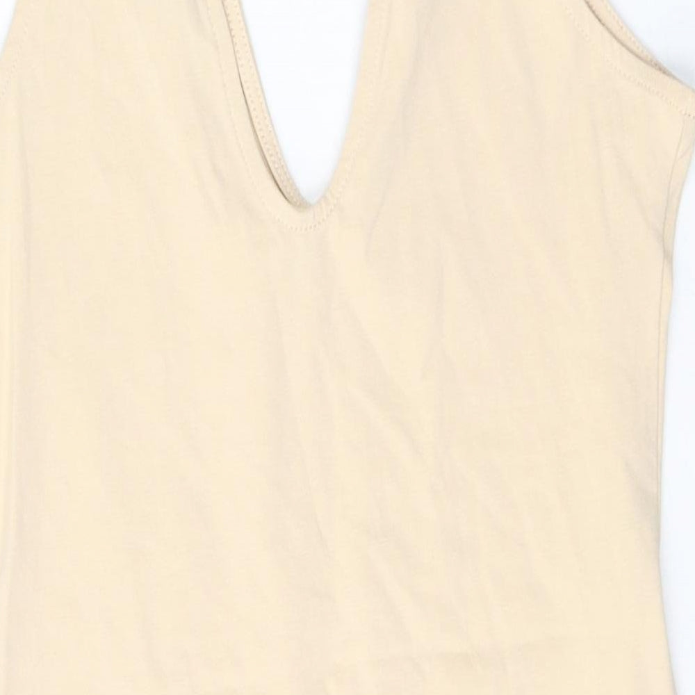 Miss Selfridge Womens Beige  Cotton Bodysuit One-Piece Size 12  Button