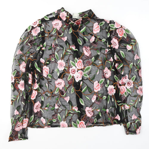 ASOS Womens Black Floral Polyester Basic Blouse Size 4 Round Neck