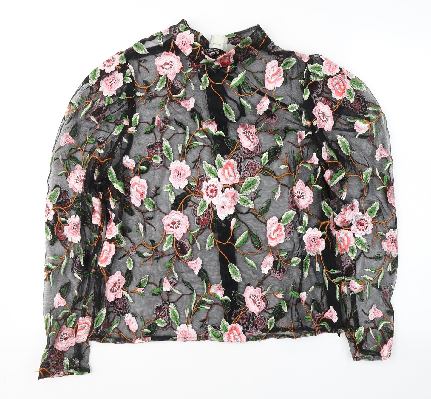 ASOS Womens Black Floral Polyester Basic Blouse Size 4 Round Neck
