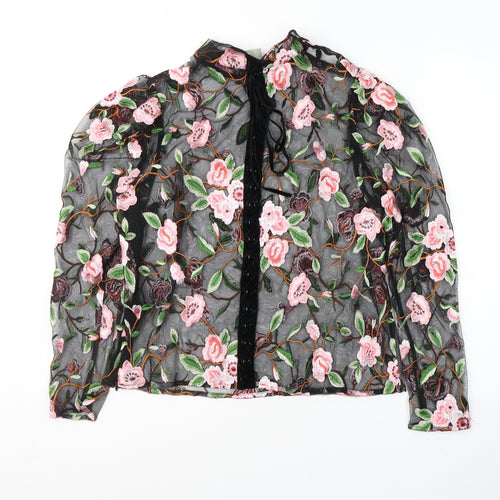 ASOS Womens Black Floral Polyester Basic Blouse Size 4 Round Neck