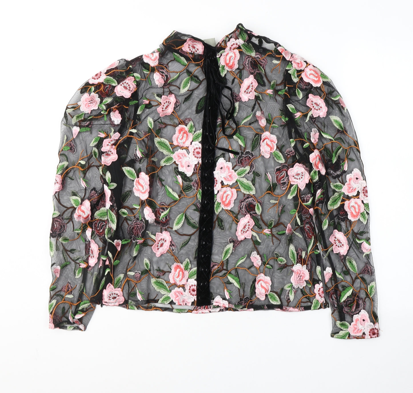ASOS Womens Black Floral Polyester Basic Blouse Size 4 Round Neck