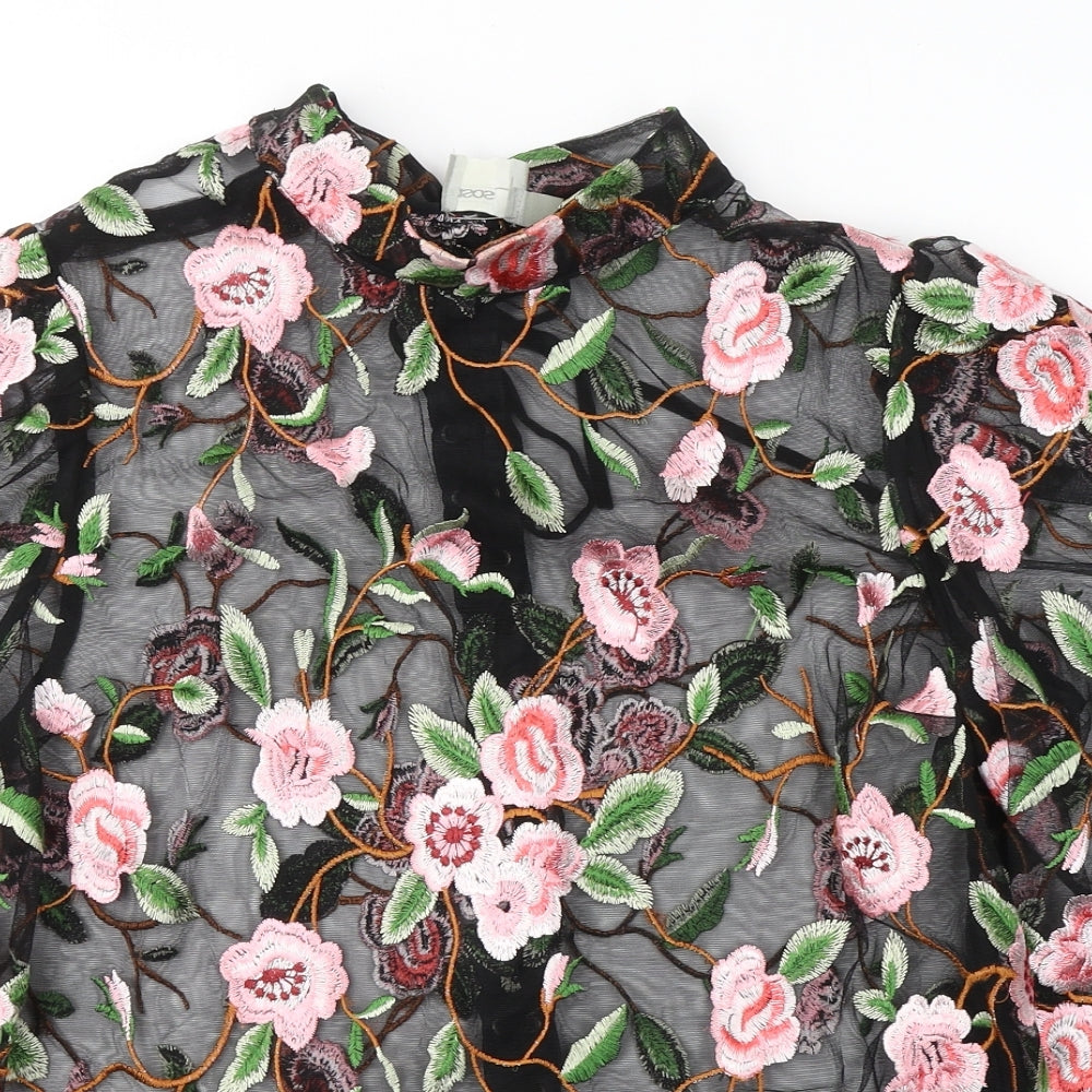 ASOS Womens Black Floral Polyester Basic Blouse Size 4 Round Neck