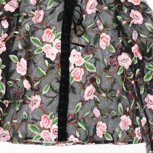 ASOS Womens Black Floral Polyester Basic Blouse Size 4 Round Neck