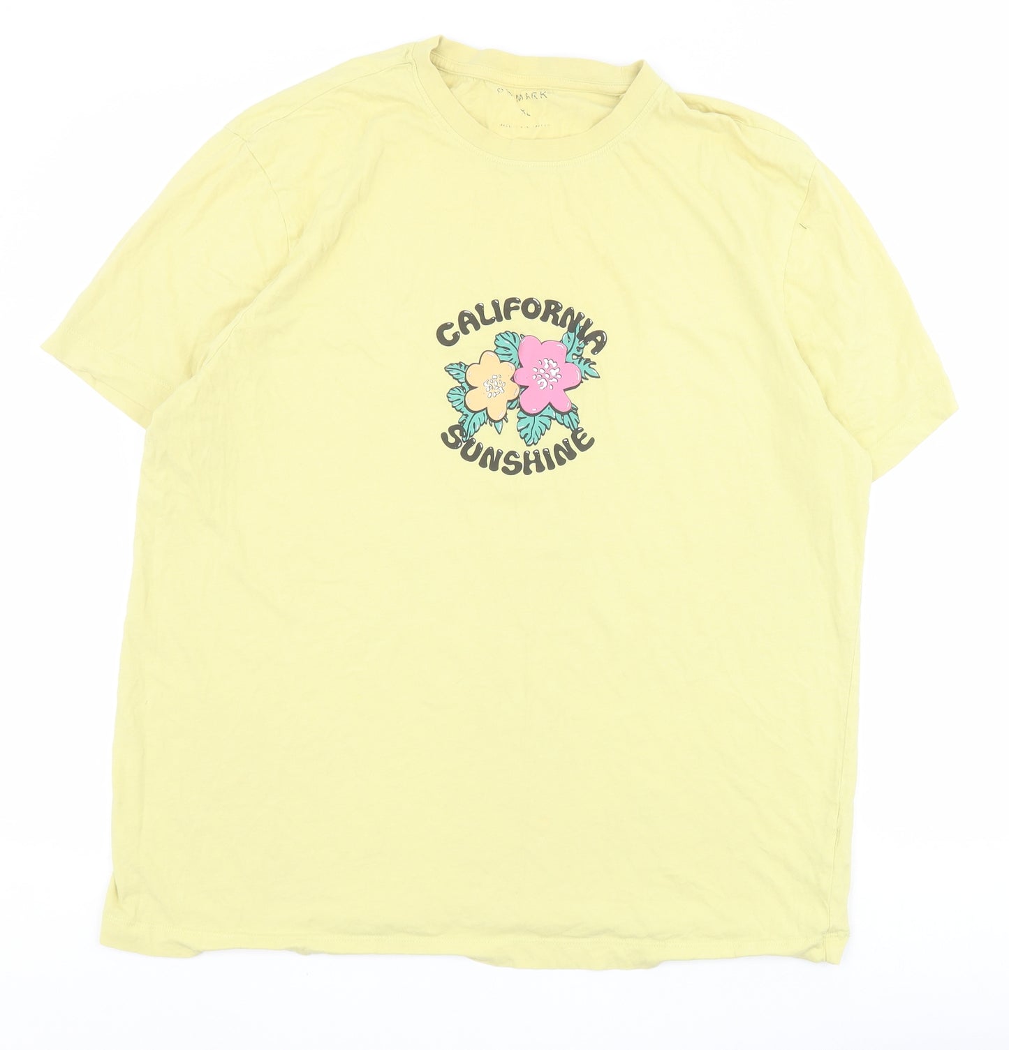 Primark Mens Yellow  Cotton  T-Shirt Size XL Crew Neck
