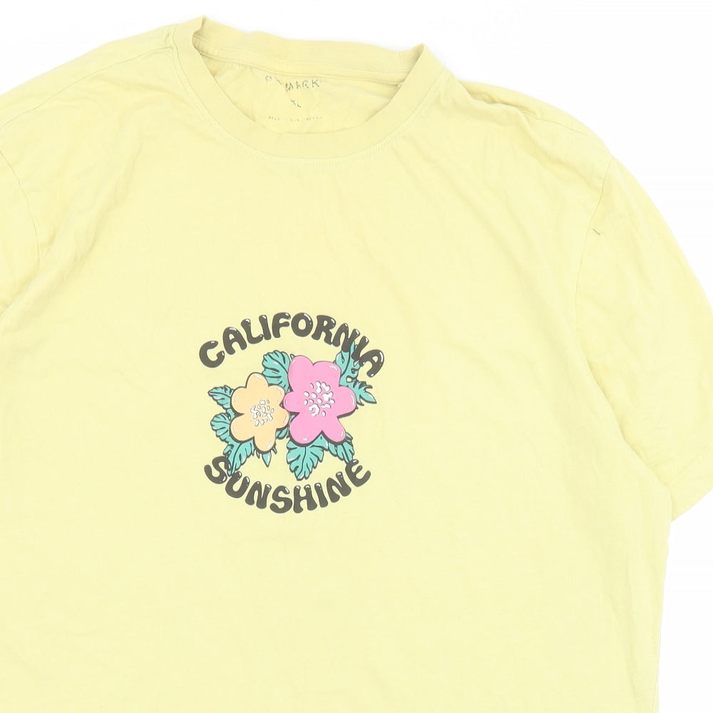 Primark Mens Yellow  Cotton  T-Shirt Size XL Crew Neck
