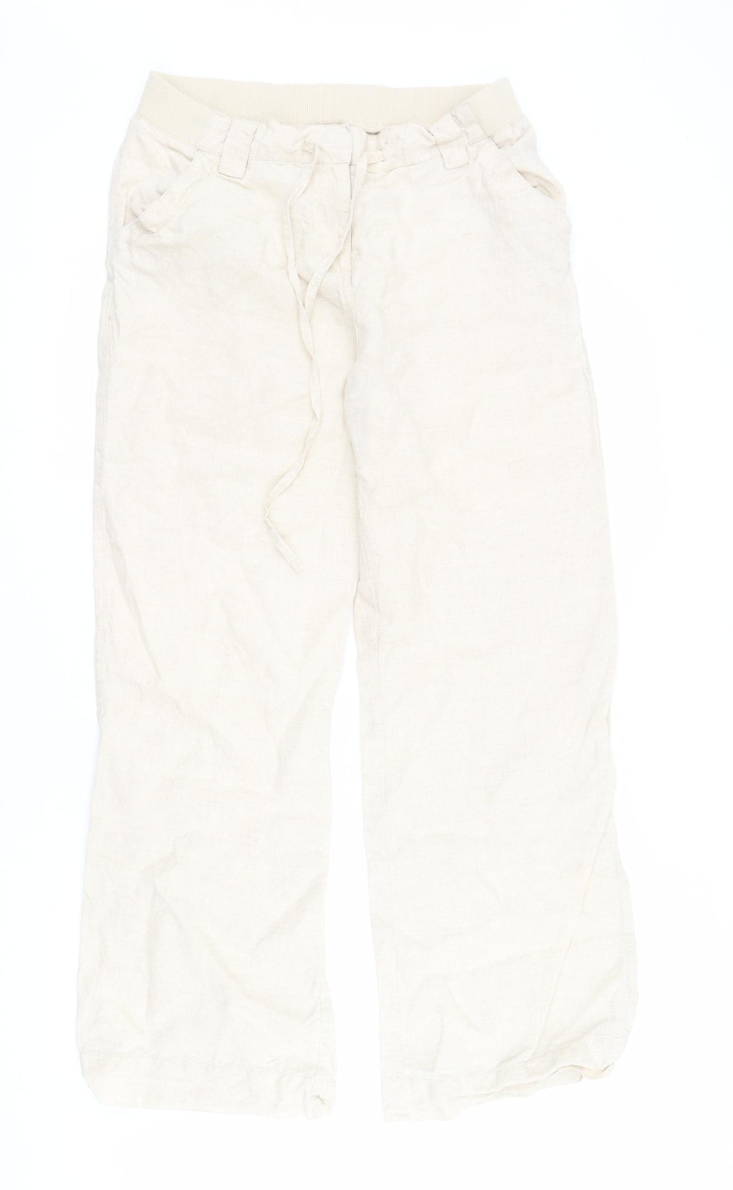 Wallis Womens Beige  Linen Carrot Trousers Size 12 L29 in Regular Zip