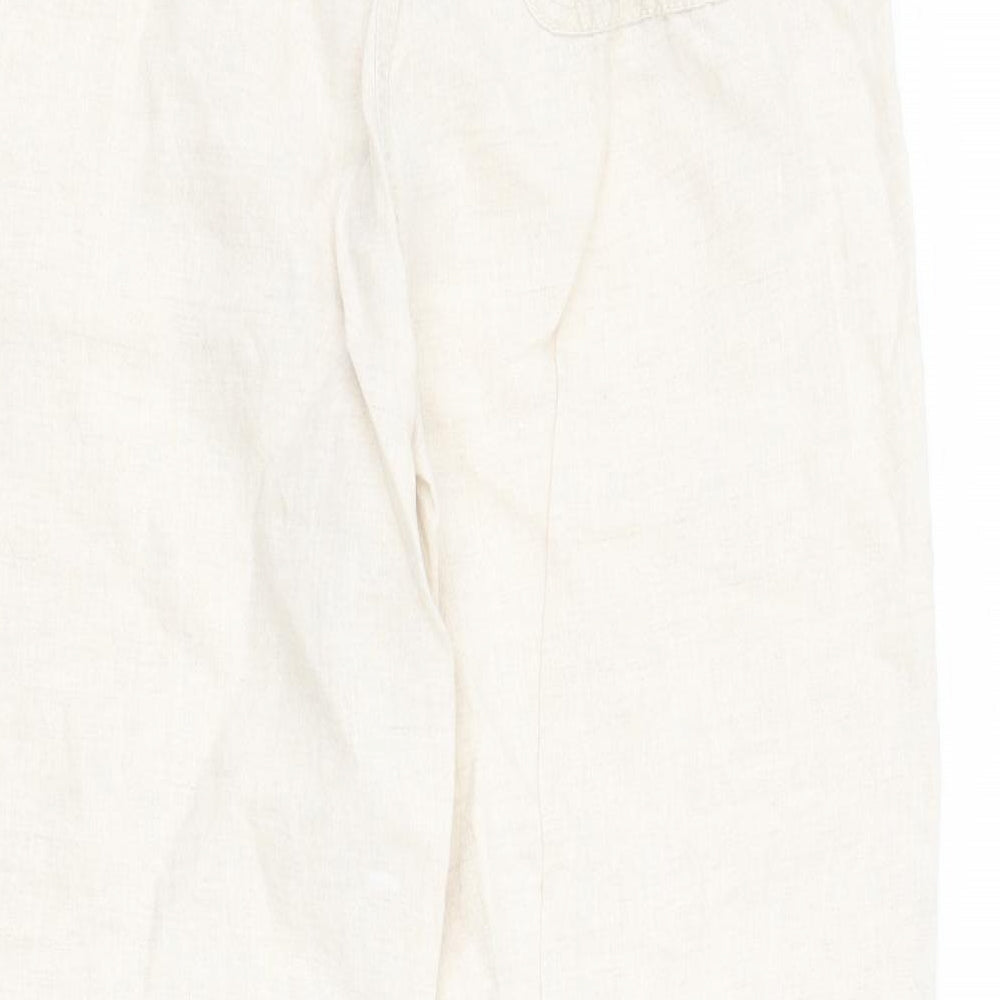 Wallis Womens Beige  Linen Carrot Trousers Size 12 L29 in Regular Zip