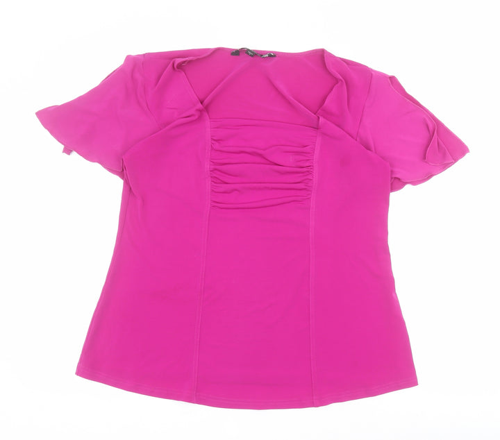 Joanna Hope Womens Pink Polyester Basic Blouse Size 14 Square Neck
