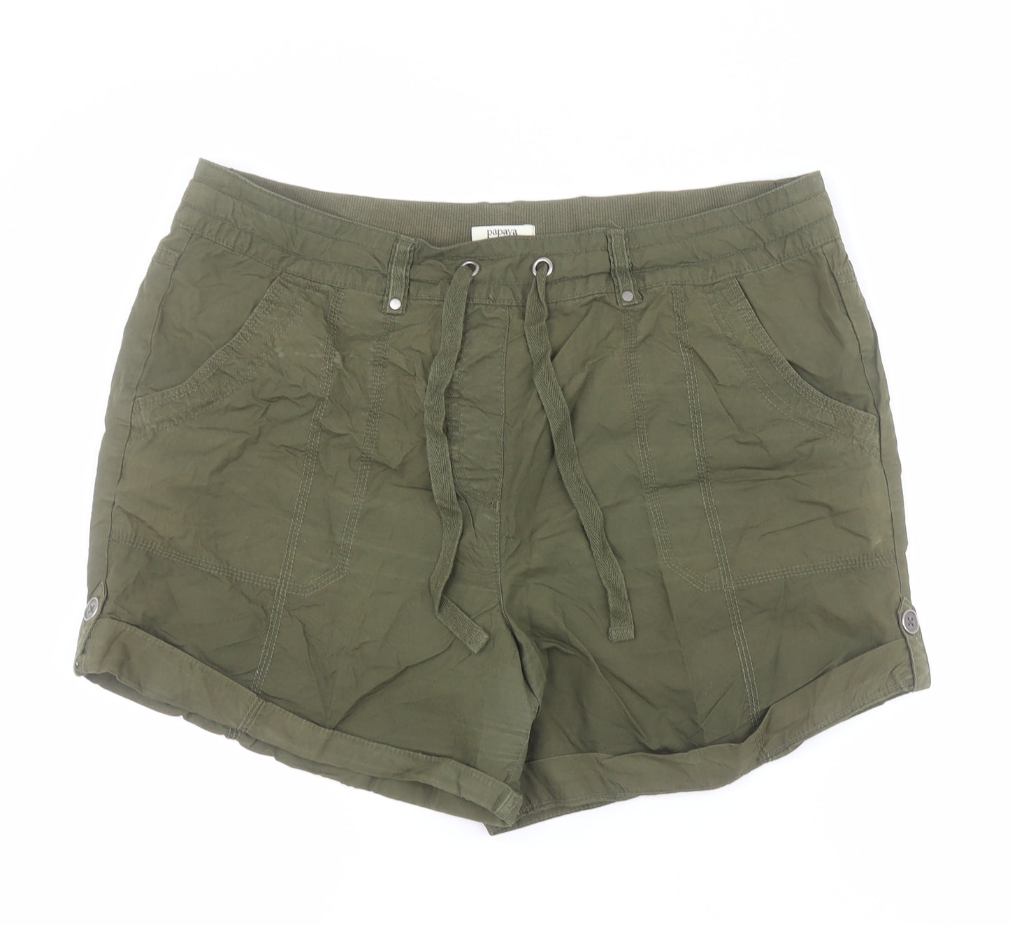 Matalan Womens Green  100% Cotton Cargo Shorts Size 16 L5 in Regular Drawstring