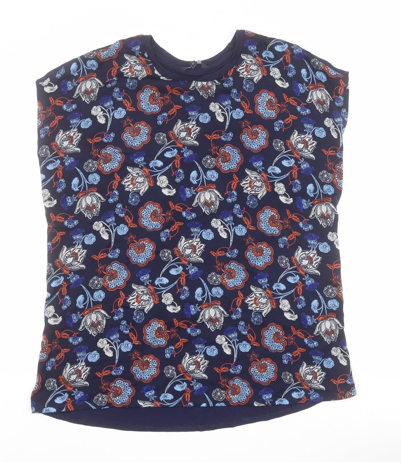 NEXT Womens Blue Floral Viscose Basic T-Shirt Size 16 Crew Neck