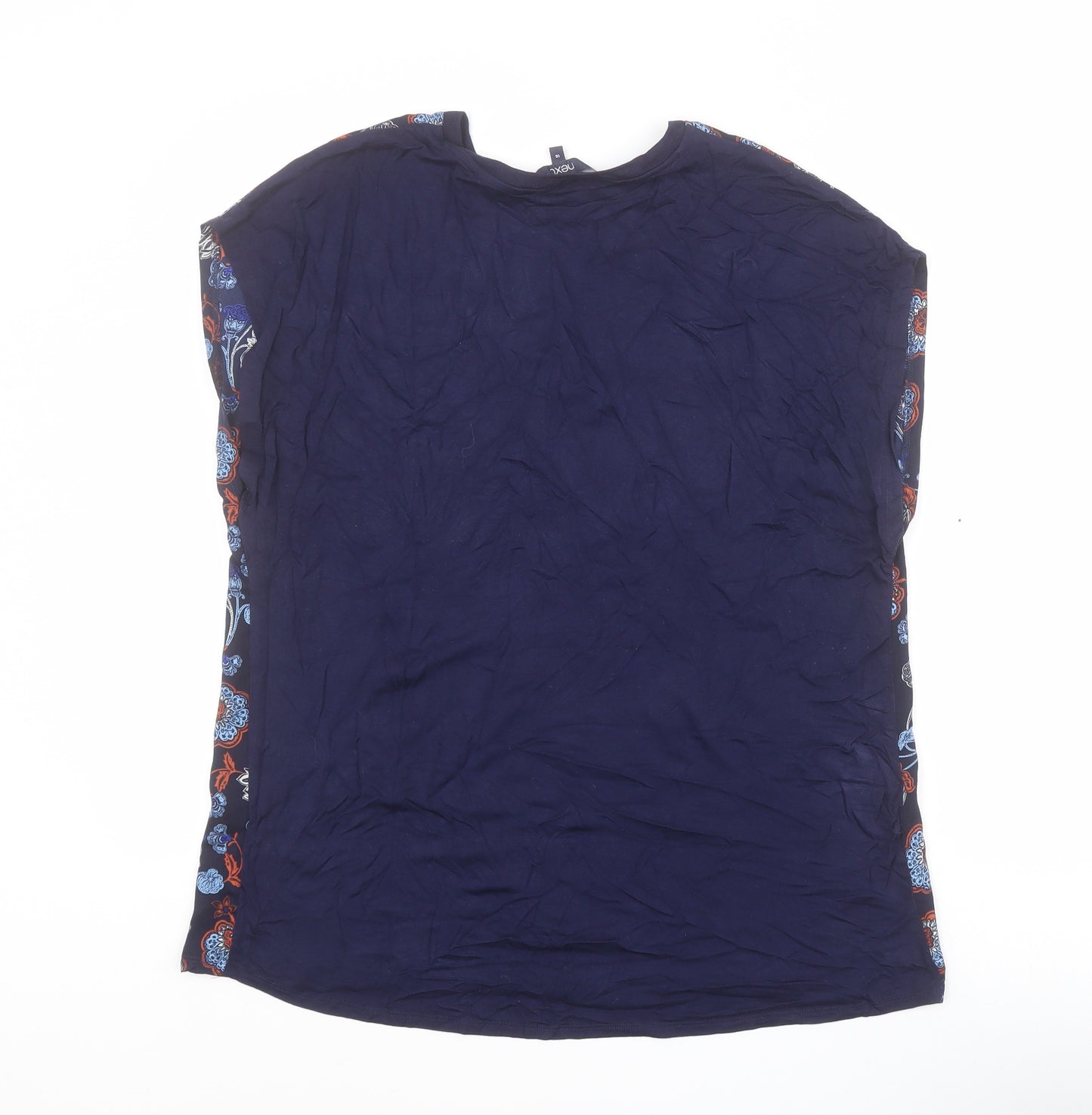 NEXT Womens Blue Floral Viscose Basic T-Shirt Size 16 Crew Neck