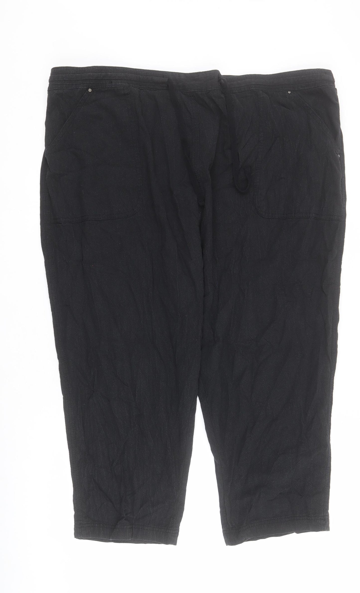 Yours Womens Black  Cotton Cropped Trousers Size 22 L21 in Regular Drawstring