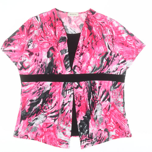 BASSINI Womens Pink  Polyester Basic T-Shirt Size M Round Neck