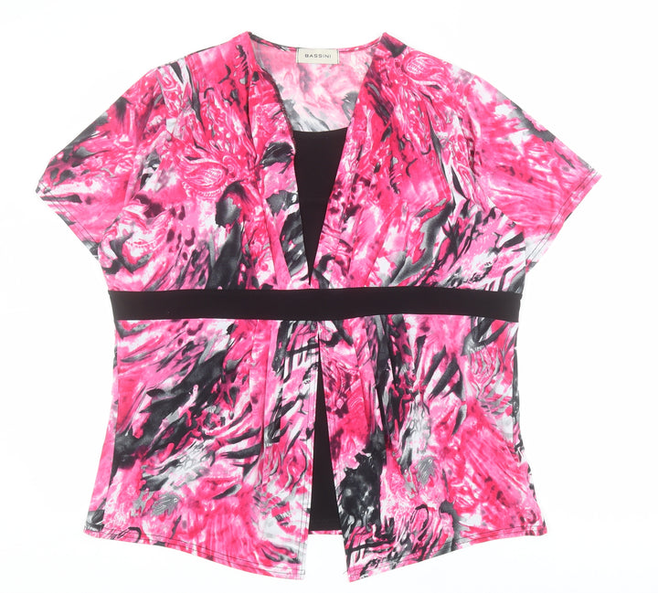 BASSINI Womens Pink Polyester Basic T-Shirt Size M Round Neck