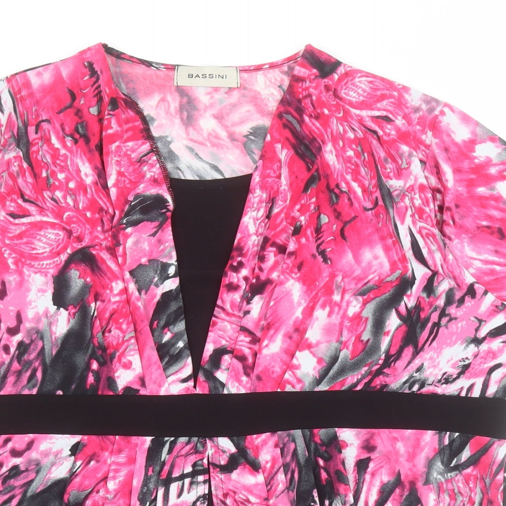 BASSINI Womens Pink  Polyester Basic T-Shirt Size M Round Neck