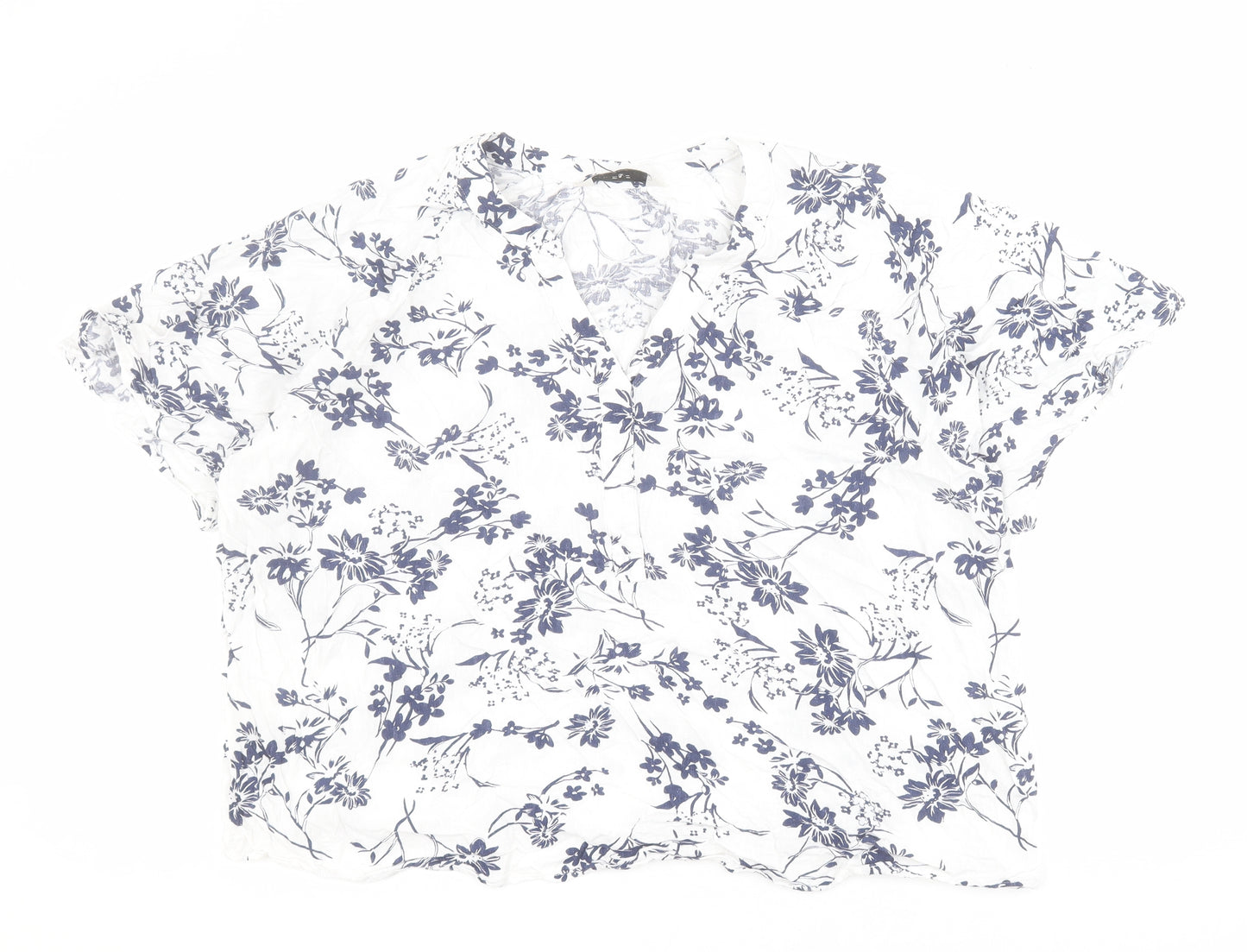 F&F Womens White Floral Viscose Basic Blouse Size 18 V-Neck