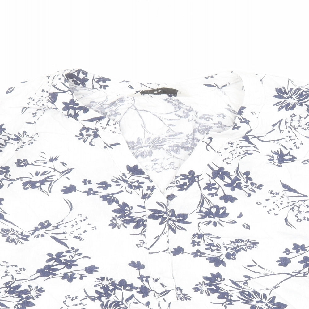 F&F Womens White Floral Viscose Basic Blouse Size 18 V-Neck