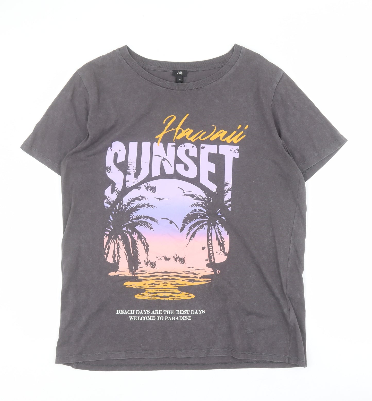 River Island Womens Grey  100% Cotton Basic T-Shirt Size 12 Crew Neck