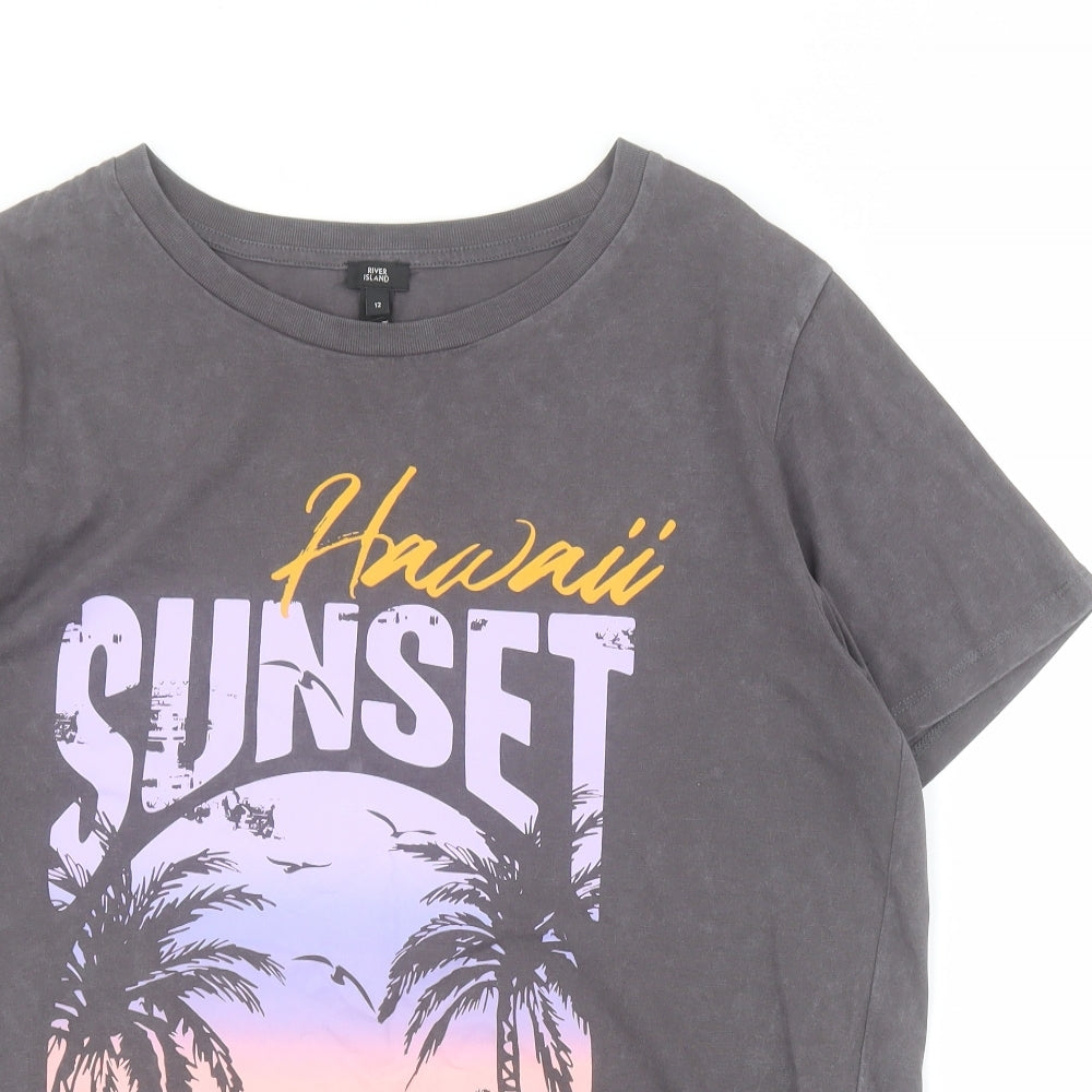 River Island Womens Grey  100% Cotton Basic T-Shirt Size 12 Crew Neck