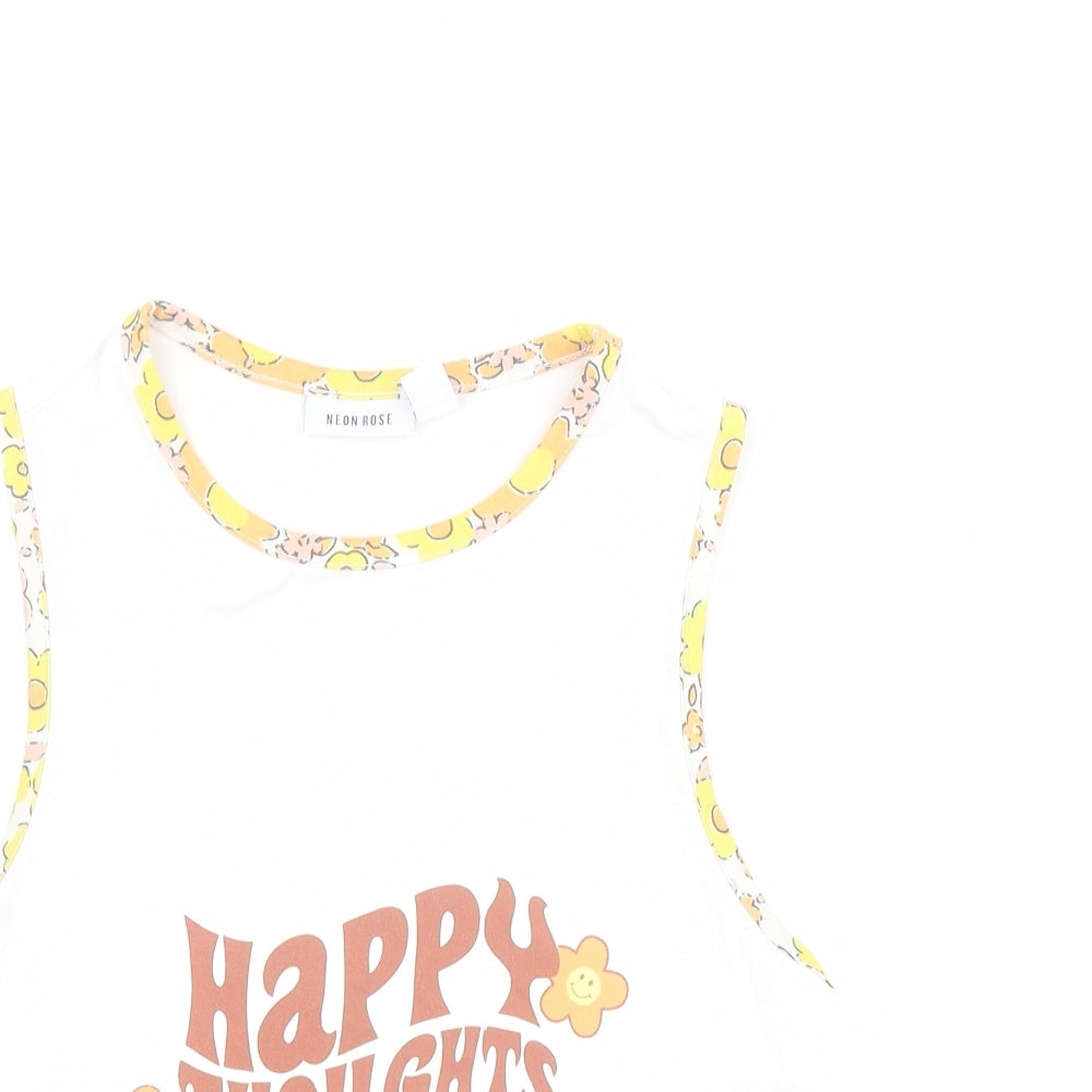 Neon Rose Womens White  Viscose Cropped Tank Size M Round Neck