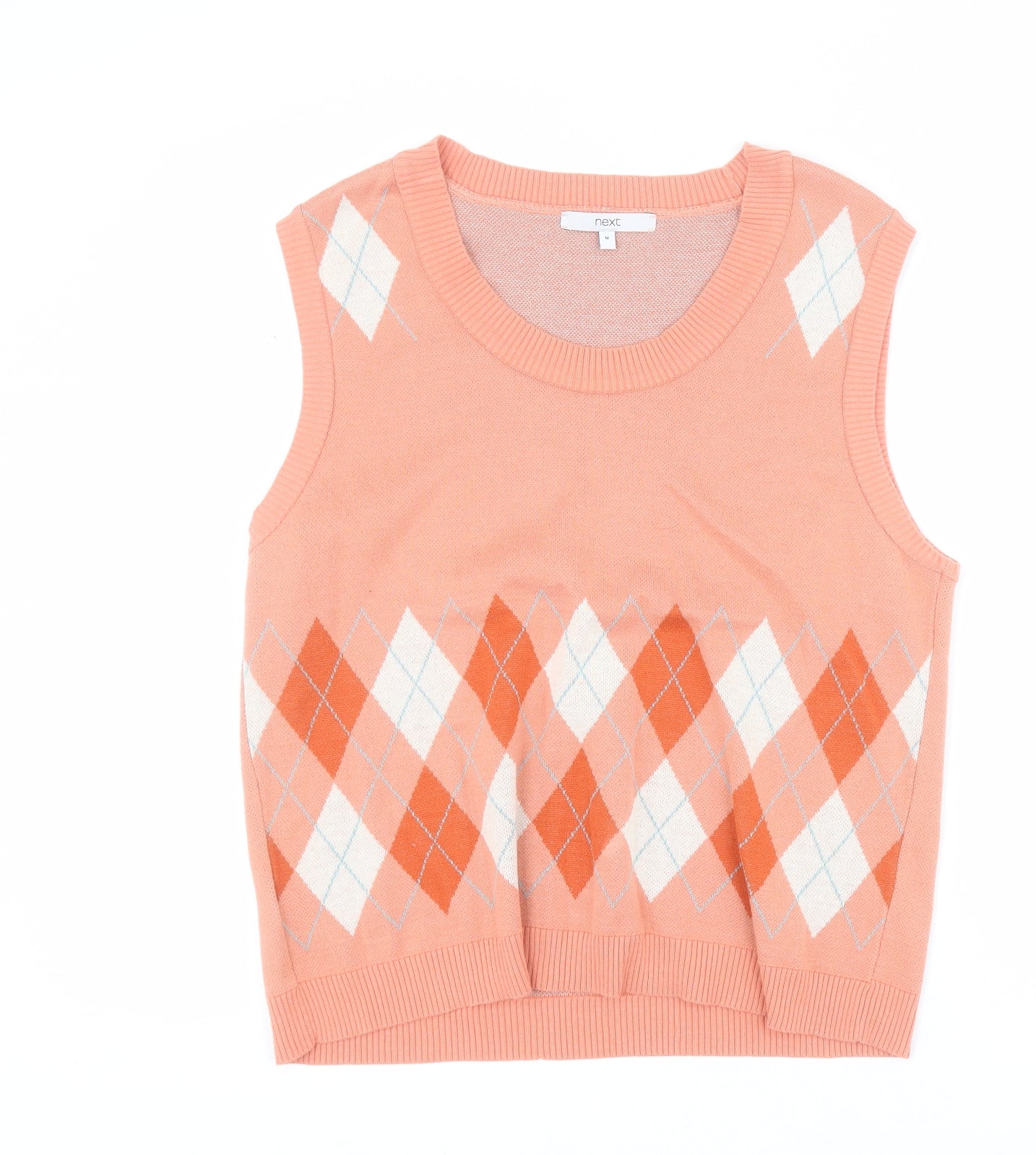 NEXT Mens Pink Round Neck Argyle/Diamond Acrylic Vest Jumper Size M
