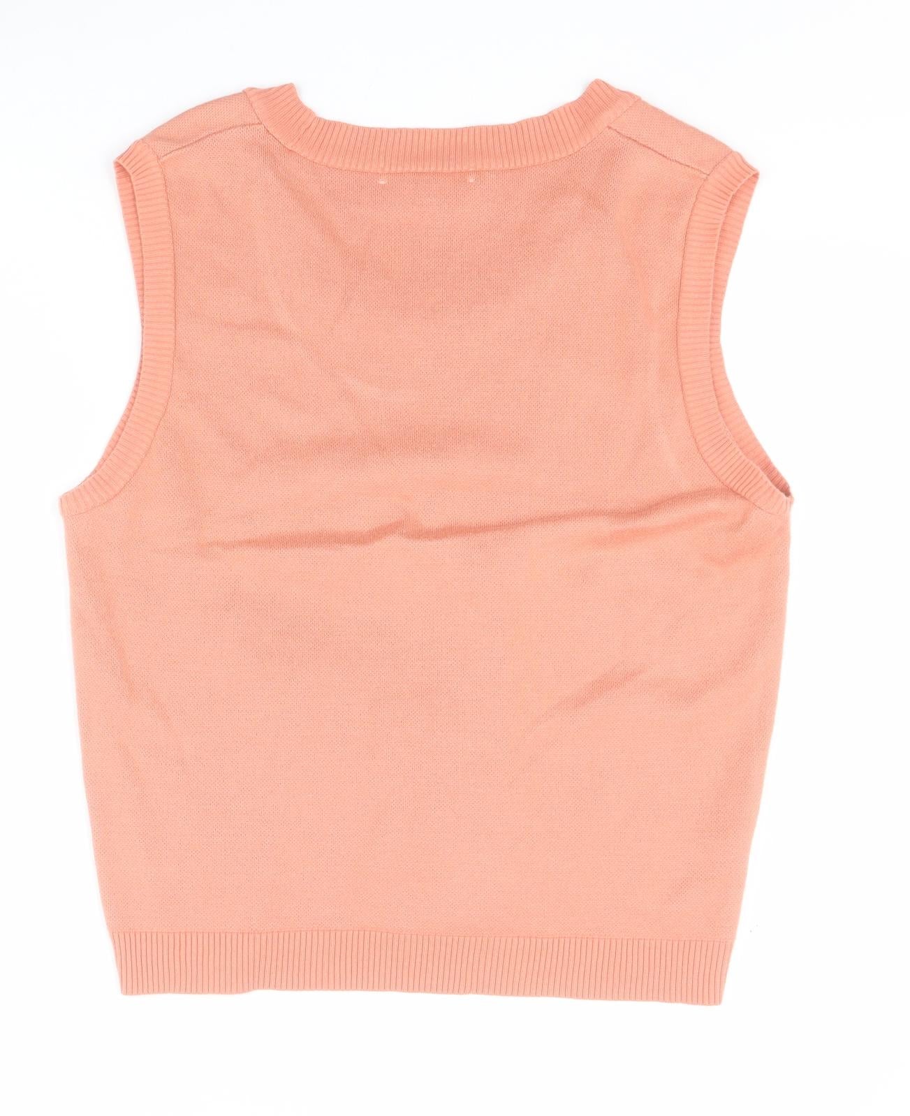 NEXT Mens Pink Round Neck Argyle/Diamond Acrylic Vest Jumper Size M
