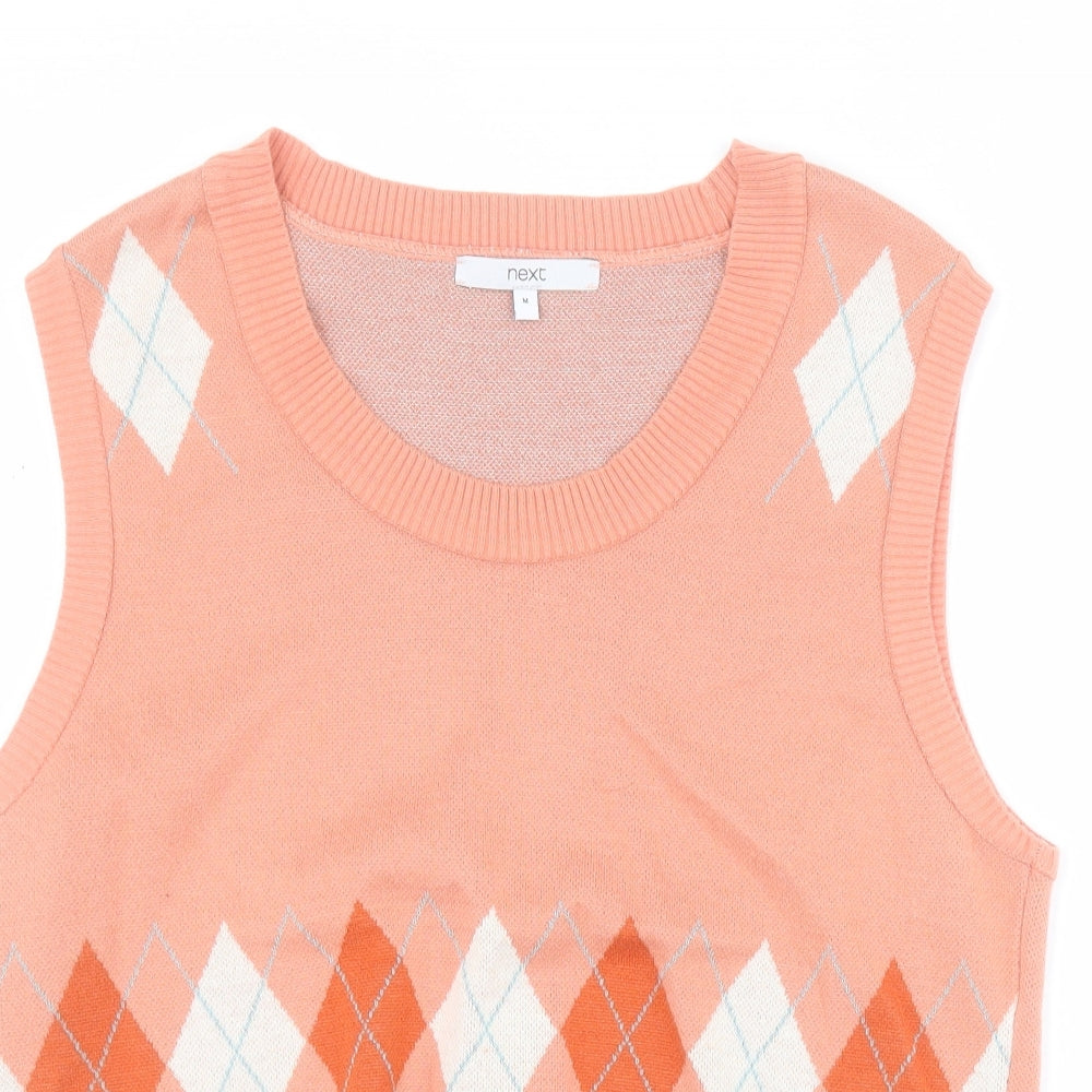 NEXT Mens Pink Round Neck Argyle/Diamond Acrylic Vest Jumper Size M