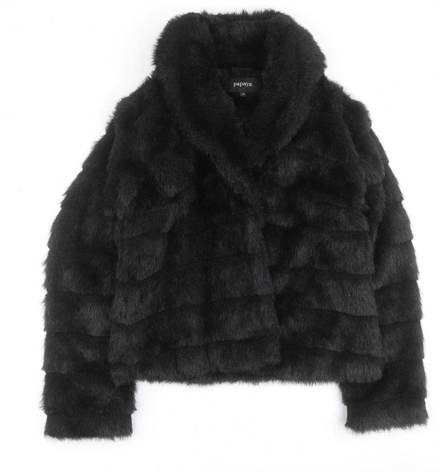 Matalan Womens Black   Jacket Coat Size 16  Hook & Eye - Faux fur