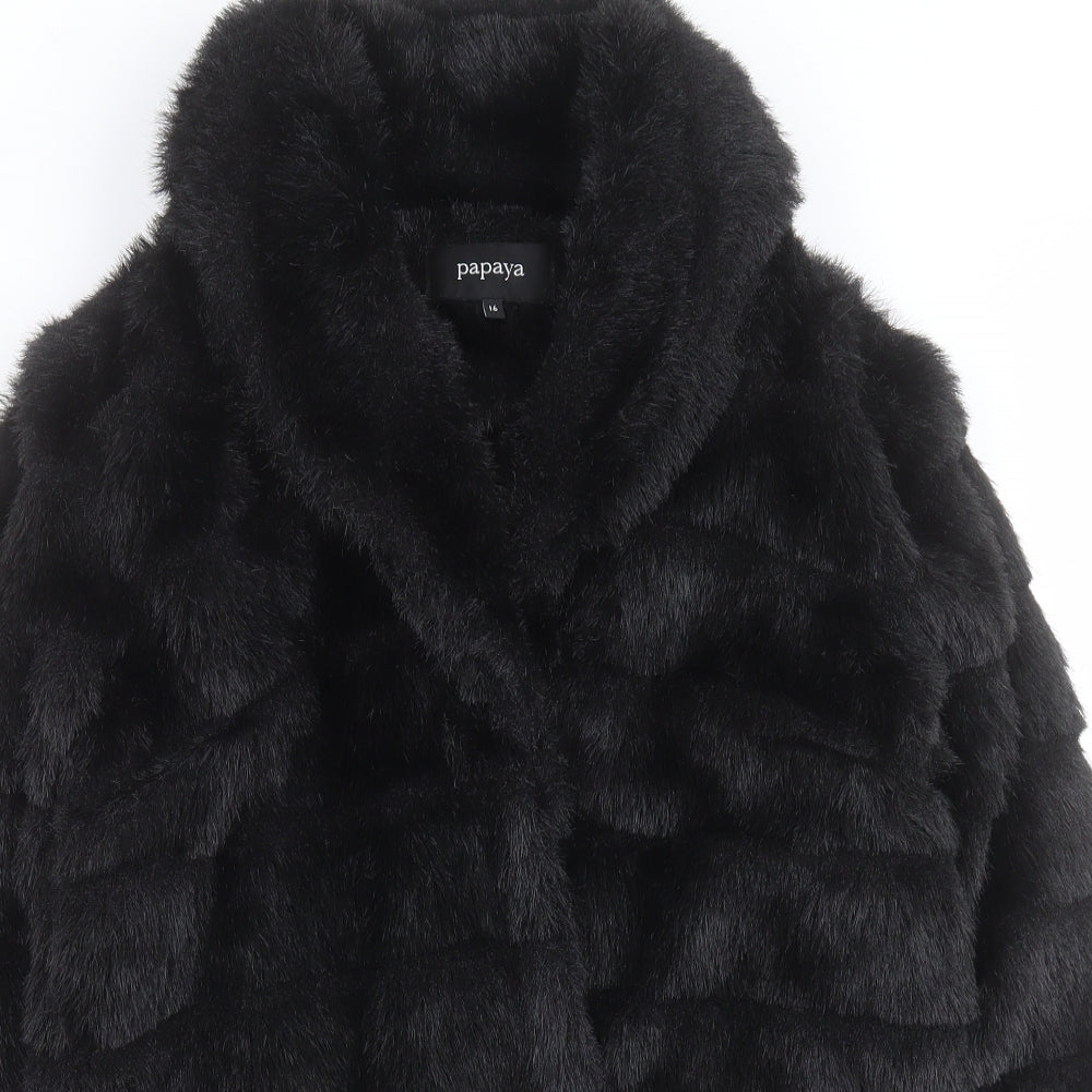 Matalan Womens Black   Jacket Coat Size 16  Hook & Eye - Faux fur