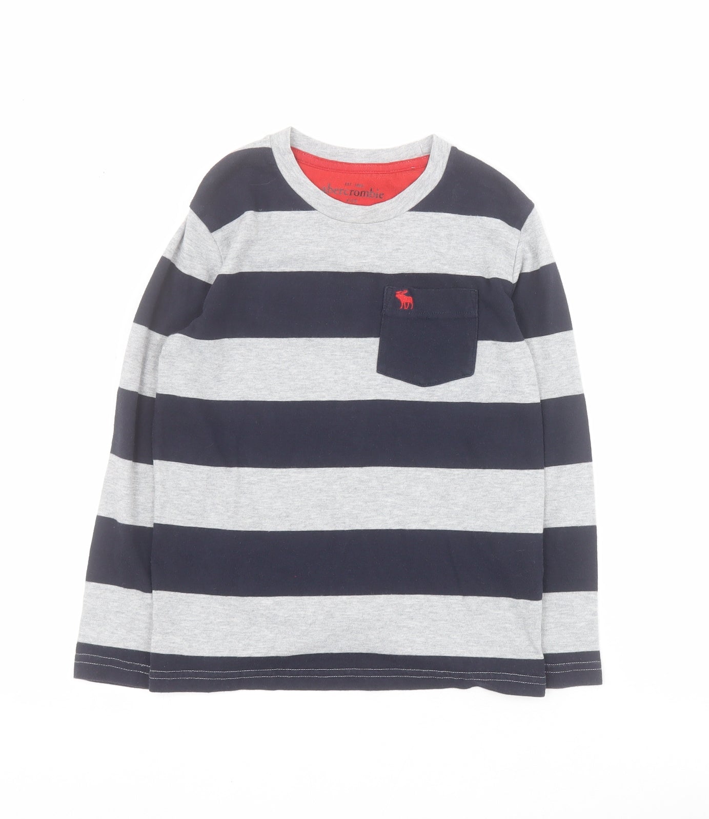 Abercrombie & Fitch Boys Grey Striped Cotton Pullover T-Shirt Size 5-6 Years Crew Neck Pullover