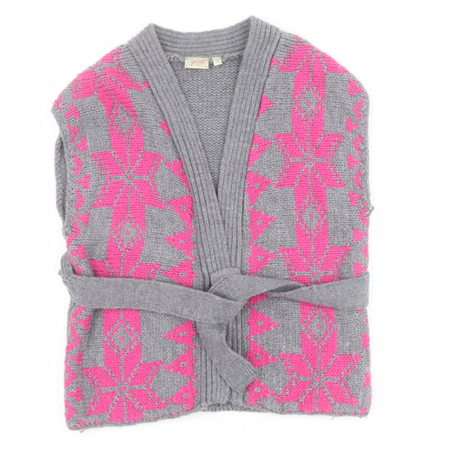 New Look Girls Grey V-Neck Fair Isle Acrylic Cardigan Jumper Size 3 Years  Snap