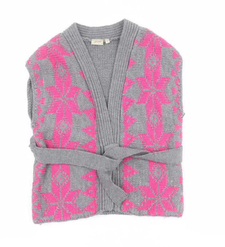 New Look Girls Grey V-Neck Fair Isle Acrylic Cardigan Jumper Size 3 Years  Snap