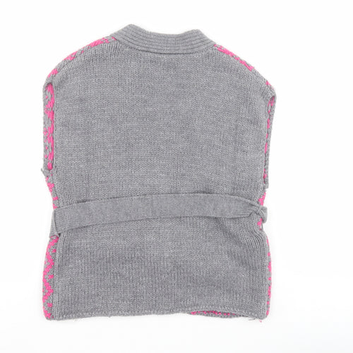 New Look Girls Grey V-Neck Fair Isle Acrylic Cardigan Jumper Size 3 Years  Snap