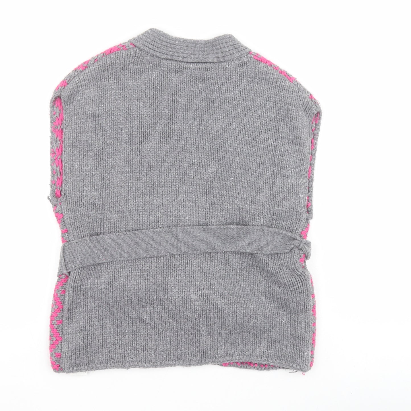 New Look Girls Grey V-Neck Fair Isle Acrylic Cardigan Jumper Size 3 Years  Snap
