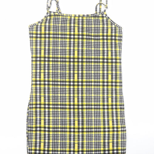 SheIn Girls Yellow Plaid Polyester Mini  Size 12 Years  Square Neck Pullover