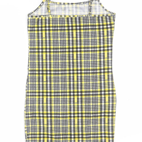 SheIn Girls Yellow Plaid Polyester Mini  Size 12 Years  Square Neck Pullover