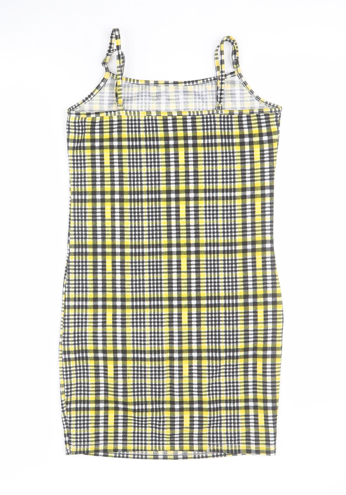 SheIn Girls Yellow Plaid Polyester Mini  Size 12 Years  Square Neck Pullover