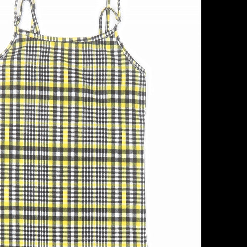 SheIn Girls Yellow Plaid Polyester Mini  Size 12 Years  Square Neck Pullover