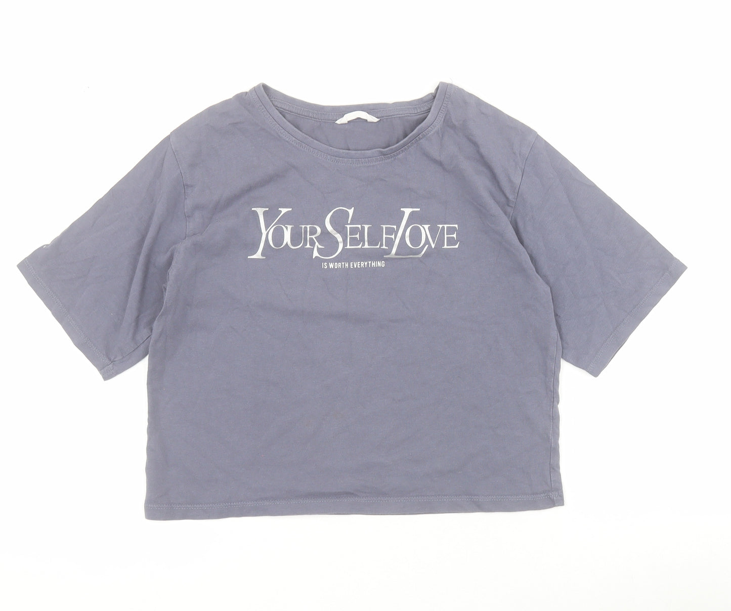 Matalan Girls Grey  100% Cotton Cropped T-Shirt Size 12 Years Crew Neck Pullover - Slogan