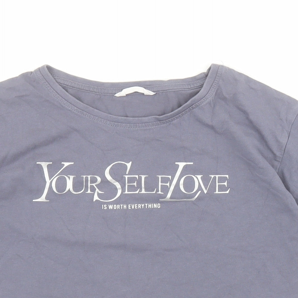 Matalan Girls Grey  100% Cotton Cropped T-Shirt Size 12 Years Crew Neck Pullover - Slogan