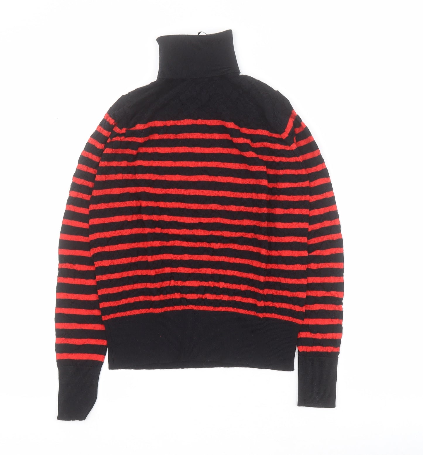 Marks and Spencer Womens Red Roll Neck Striped 100% Merino Wool Pullover Jumper Size 8