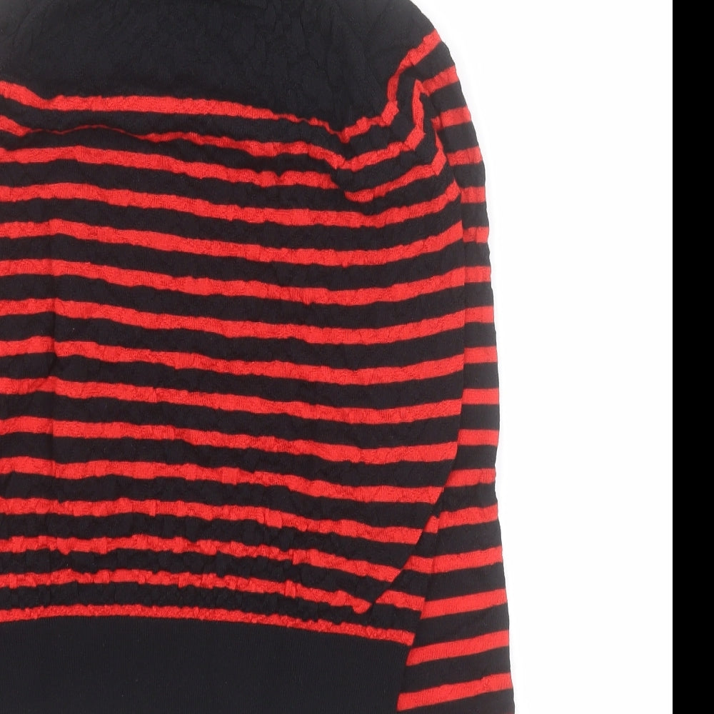 Marks and Spencer Womens Red Roll Neck Striped 100% Merino Wool Pullover Jumper Size 8