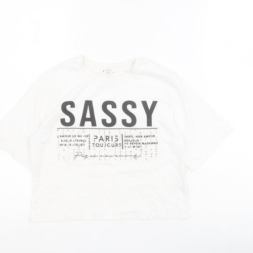 Matalan Girls White  100% Cotton Cropped T-Shirt Size 11 Years Crew Neck Pullover - Slogan