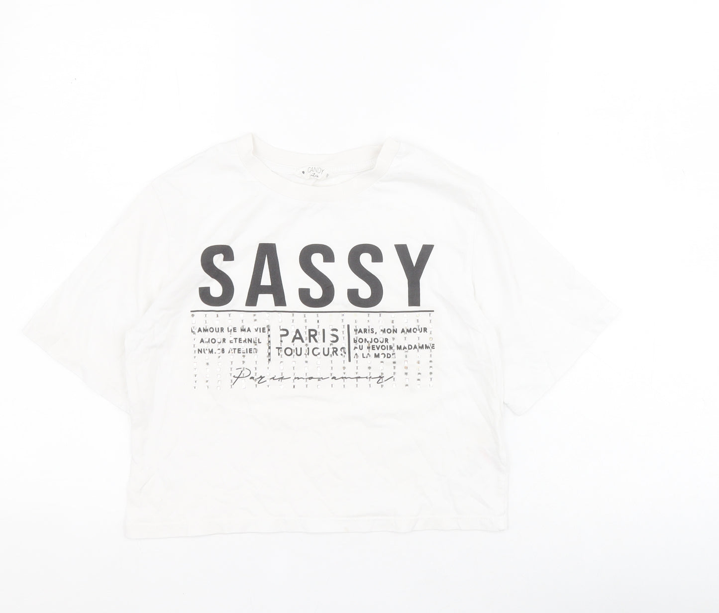 Matalan Girls White  100% Cotton Cropped T-Shirt Size 11 Years Crew Neck Pullover - Slogan