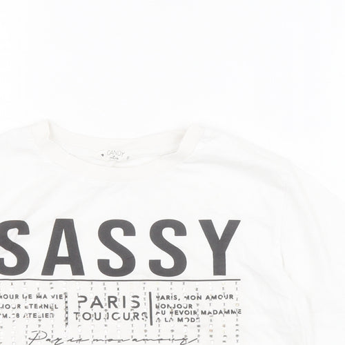 Matalan Girls White  100% Cotton Cropped T-Shirt Size 11 Years Crew Neck Pullover - Slogan