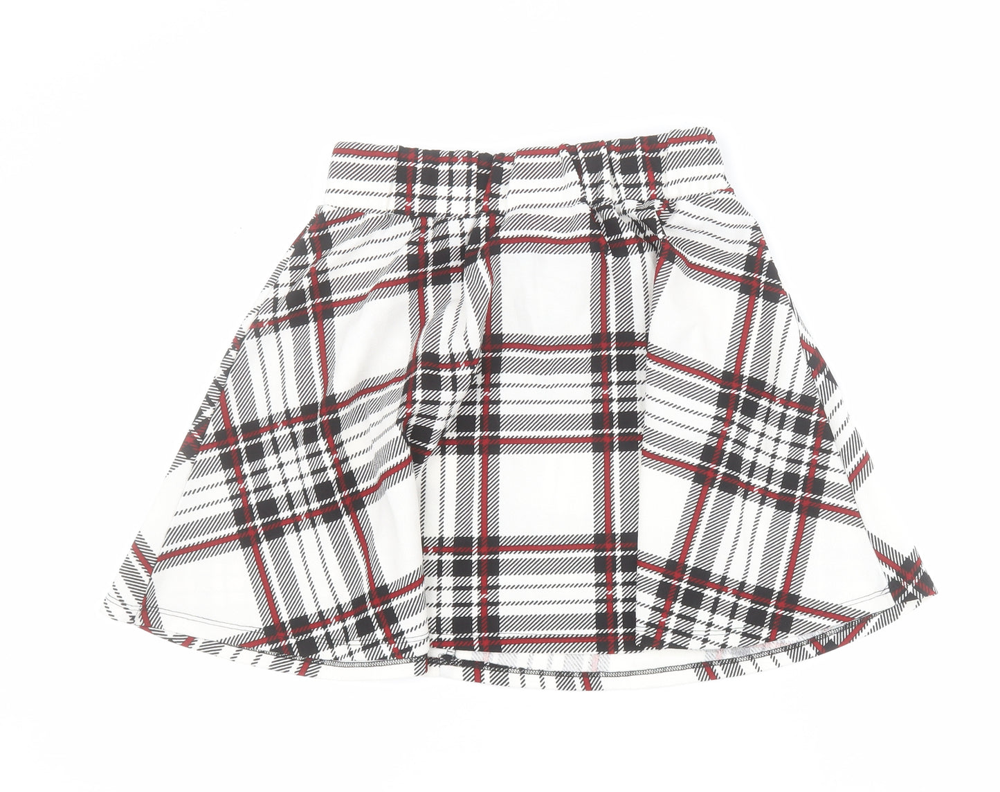 SheIn Womens White Plaid Polyester Skater Skirt Size M